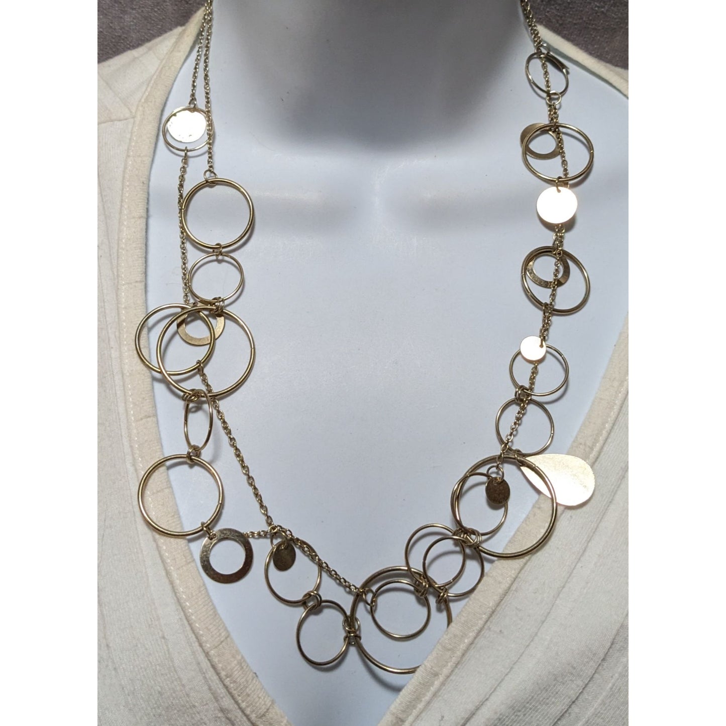 Retro Mod Gold Chain Hoop And Charm Necklace