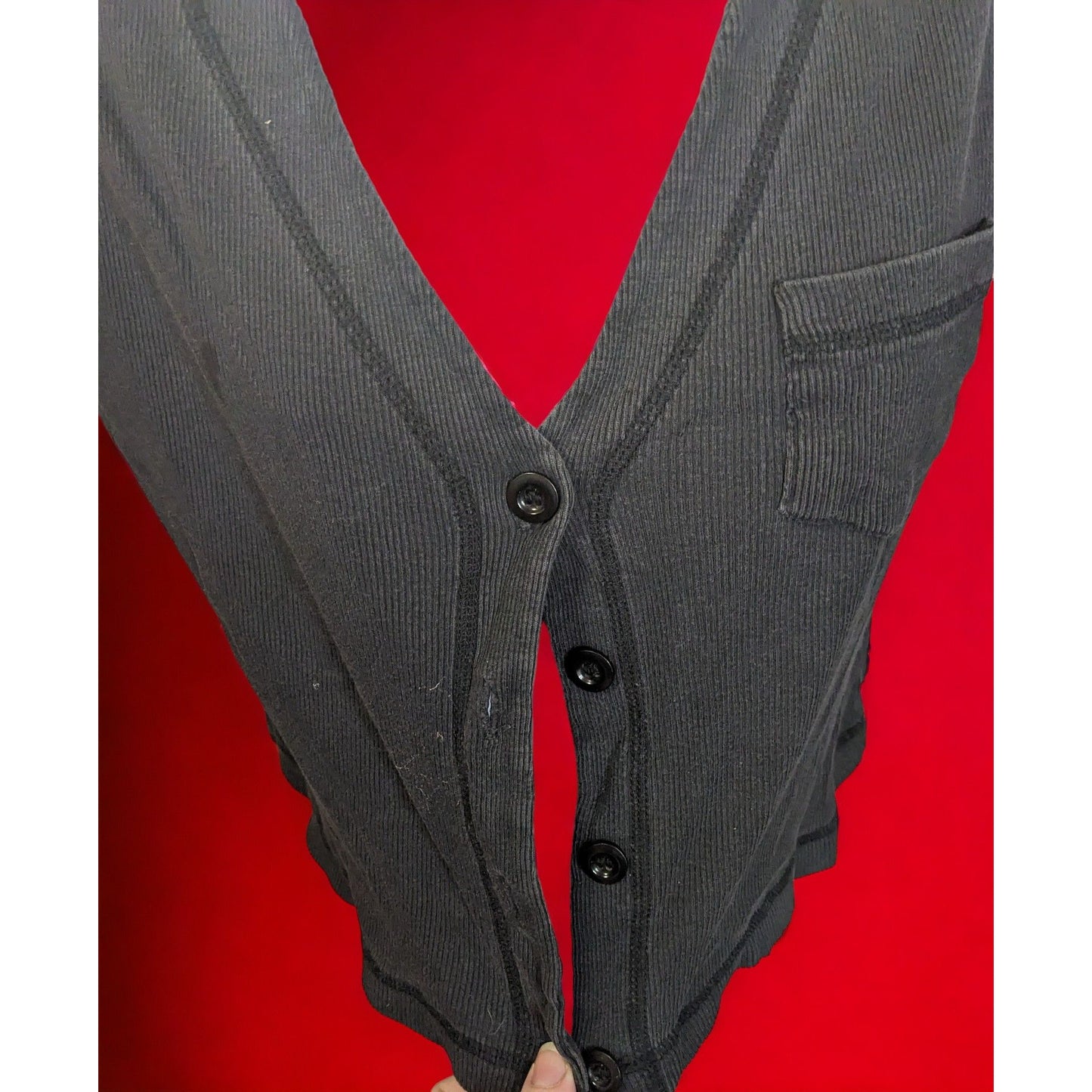 Vintage Center Aisle Black Cropped Button Vest