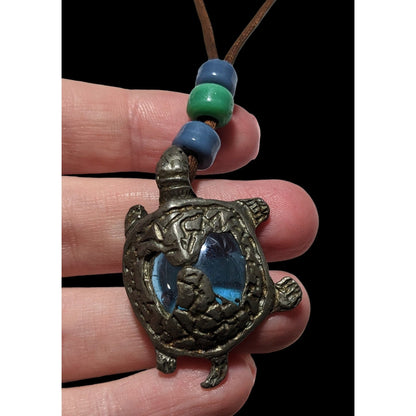 Blue Glass Turtle Necklace