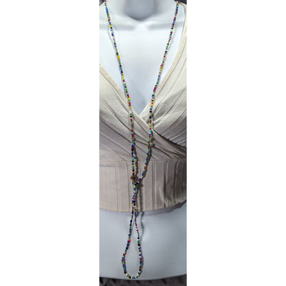 Casual Rainbow Glass Seed Beaded Knotted Necklace