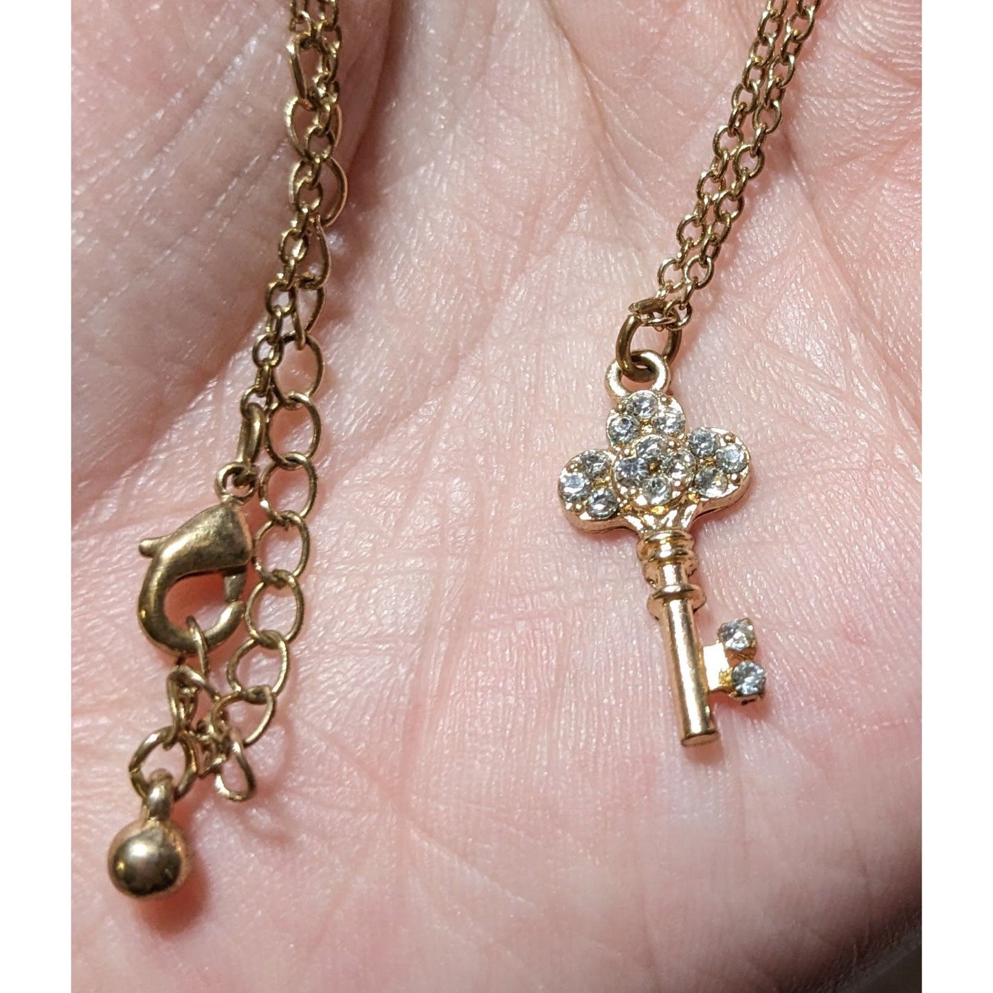 Minimalist Glam Gold Rhinestone Key Necklace