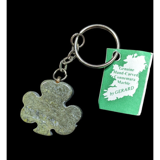 Genuine Hand Carved Irish Connemara Marble Shamrock Souvenir Keychain