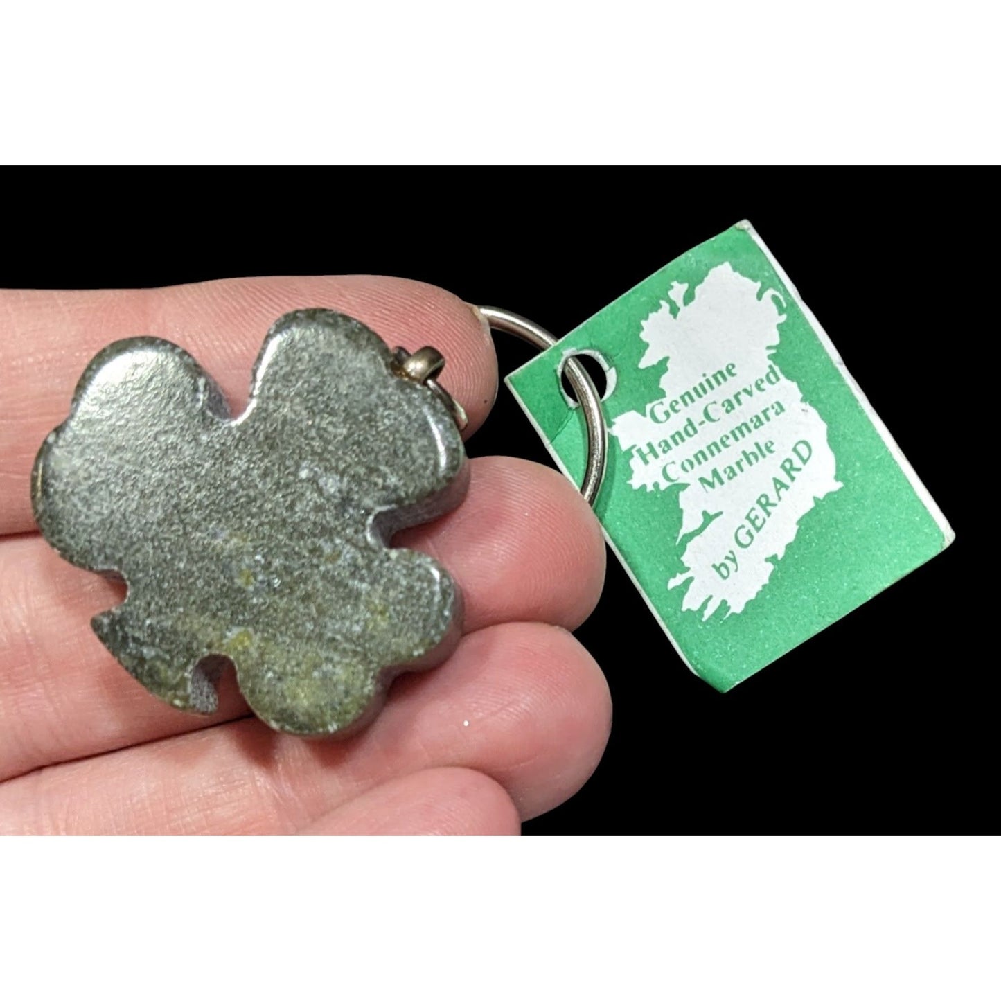 Genuine Hand Carved Irish Connemara Marble Shamrock Souvenir Keychain