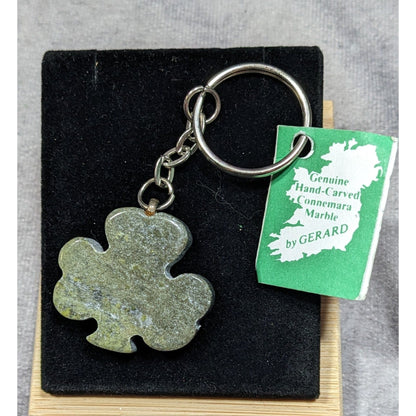 Genuine Hand Carved Irish Connemara Marble Shamrock Souvenir Keychain