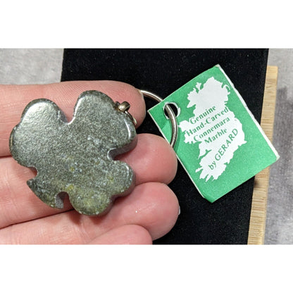 Genuine Hand Carved Irish Connemara Marble Shamrock Souvenir Keychain