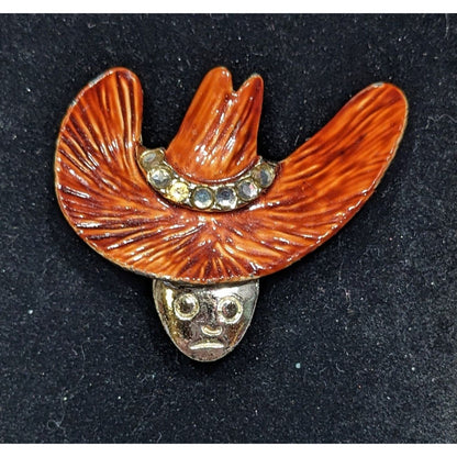 Vintage Stylized Cowboy Head And Hat Brooch