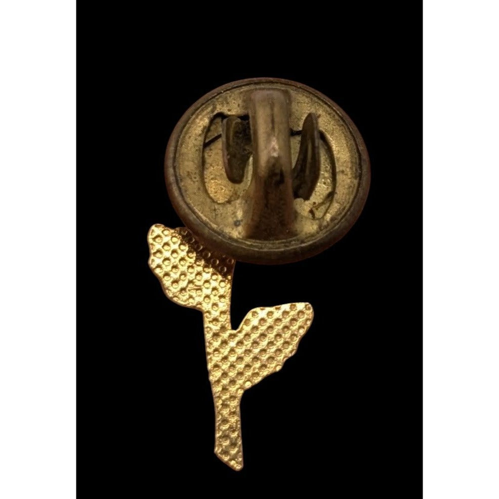 Romantic Pink Rose Enamel Lapel Pin Floral Gold Tone Brooch