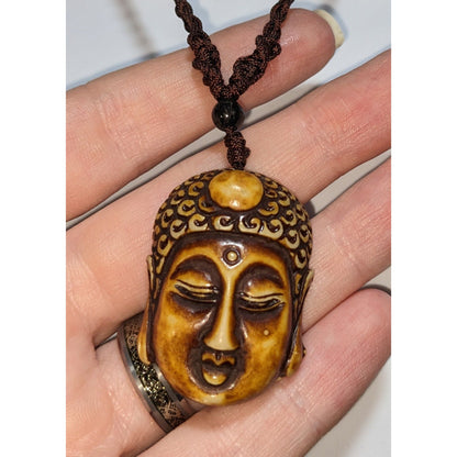 Carved Buddha Head Necklace Meditation Zen Boho Spiritual Pendant