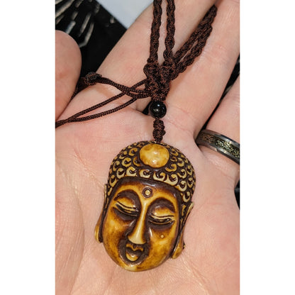 Carved Buddha Head Necklace Meditation Zen Boho Spiritual Pendant