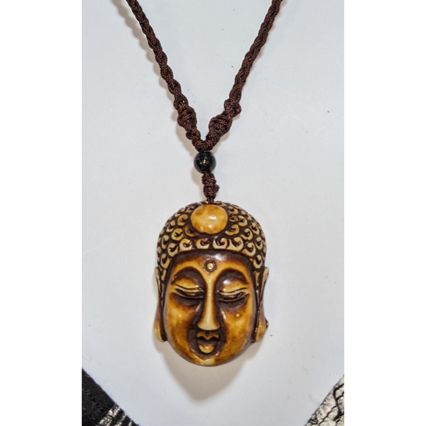Carved Buddha Head Necklace Meditation Zen Boho Spiritual Pendant