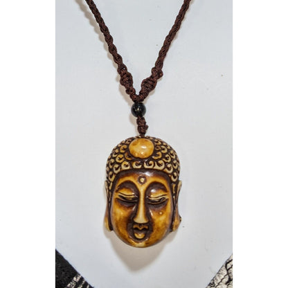 Carved Buddha Head Necklace Meditation Zen Boho Spiritual Pendant