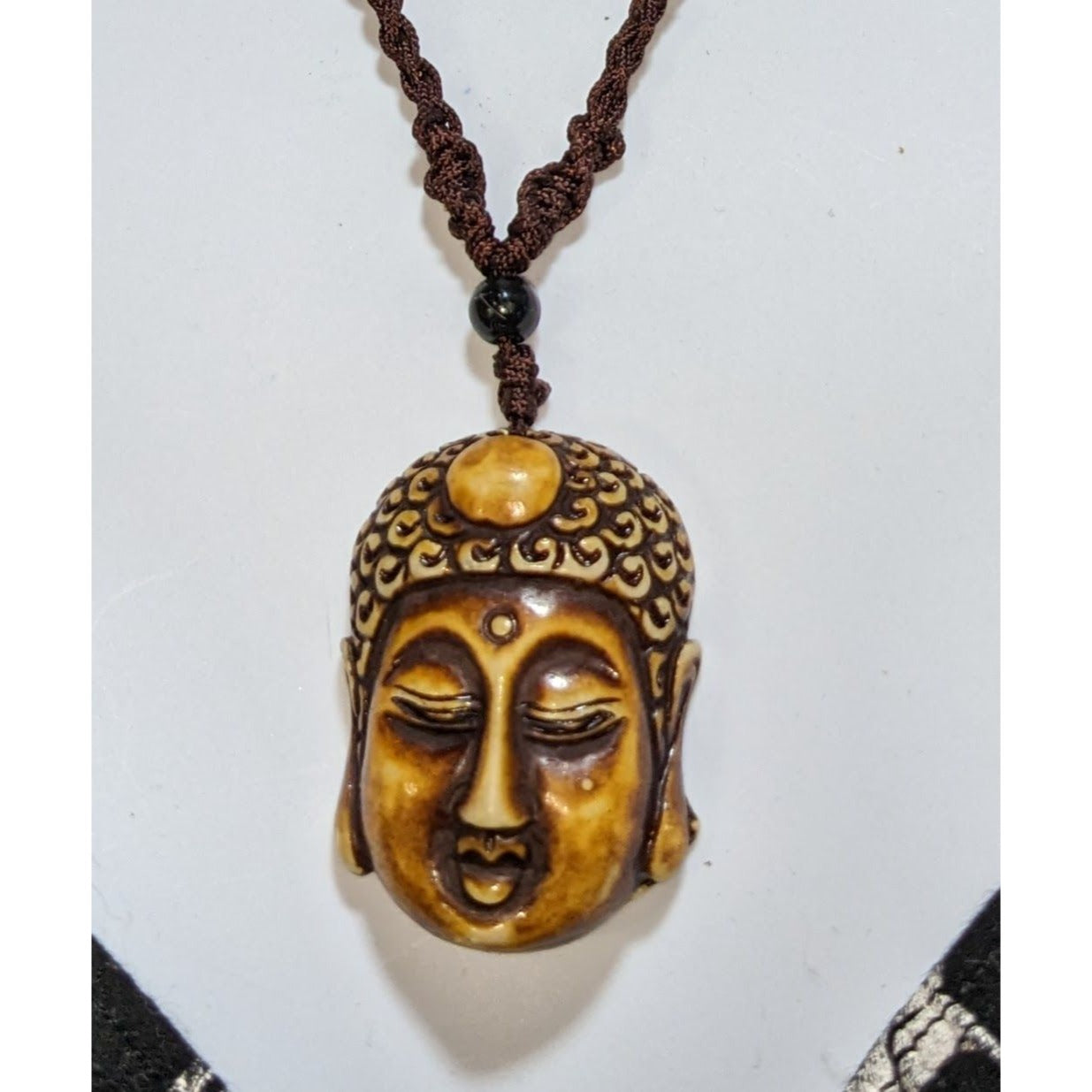Carved Buddha Head Necklace Meditation Zen Boho Spiritual Pendant
