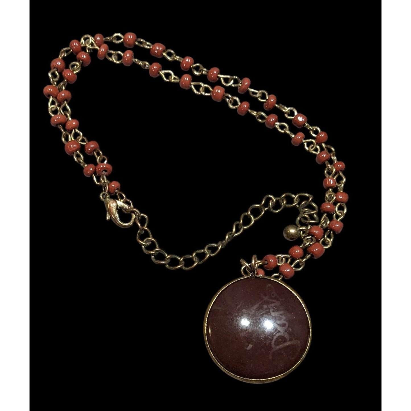 Vintage Paris Brown And Gold Tone Beaded Pendant Necklace
