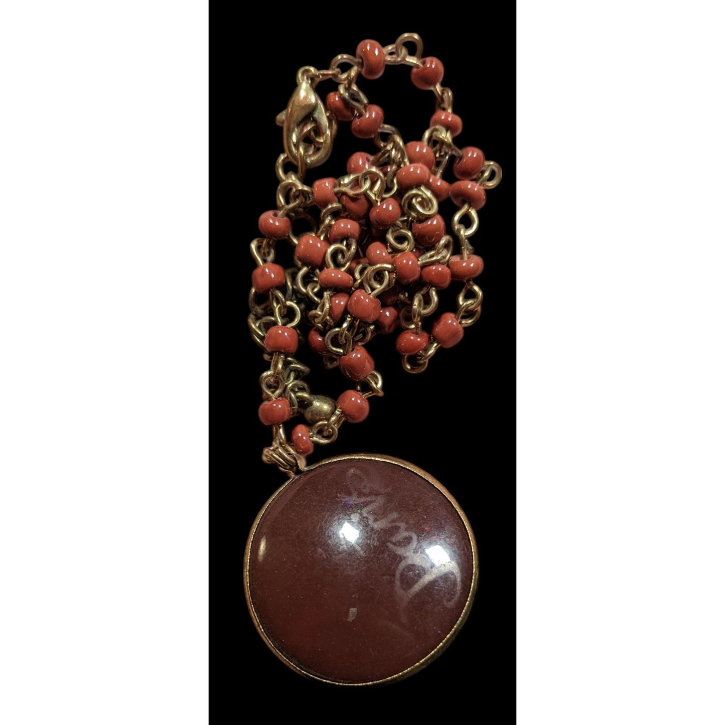Vintage Paris Brown And Gold Tone Beaded Pendant Necklace