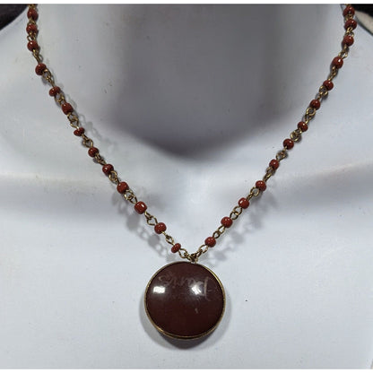 Vintage Paris Brown And Gold Tone Beaded Pendant Necklace