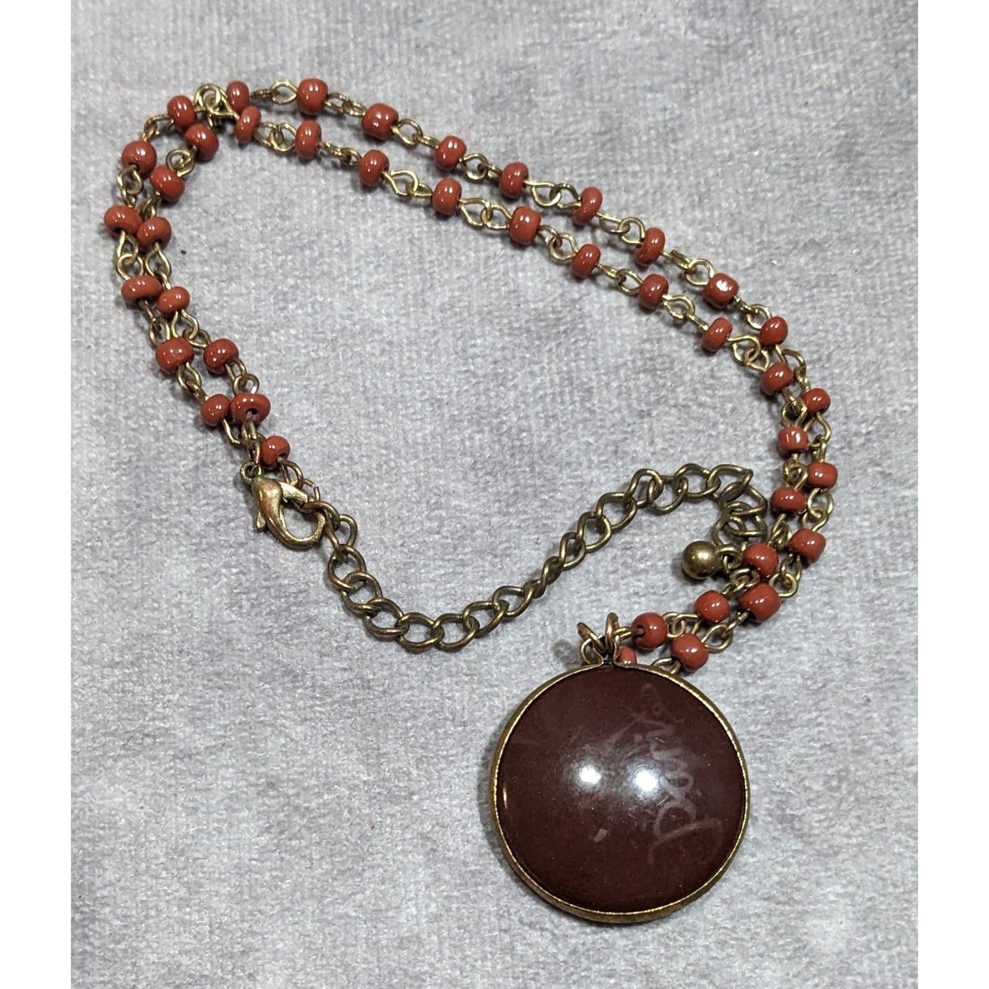 Vintage Paris Brown And Gold Tone Beaded Pendant Necklace