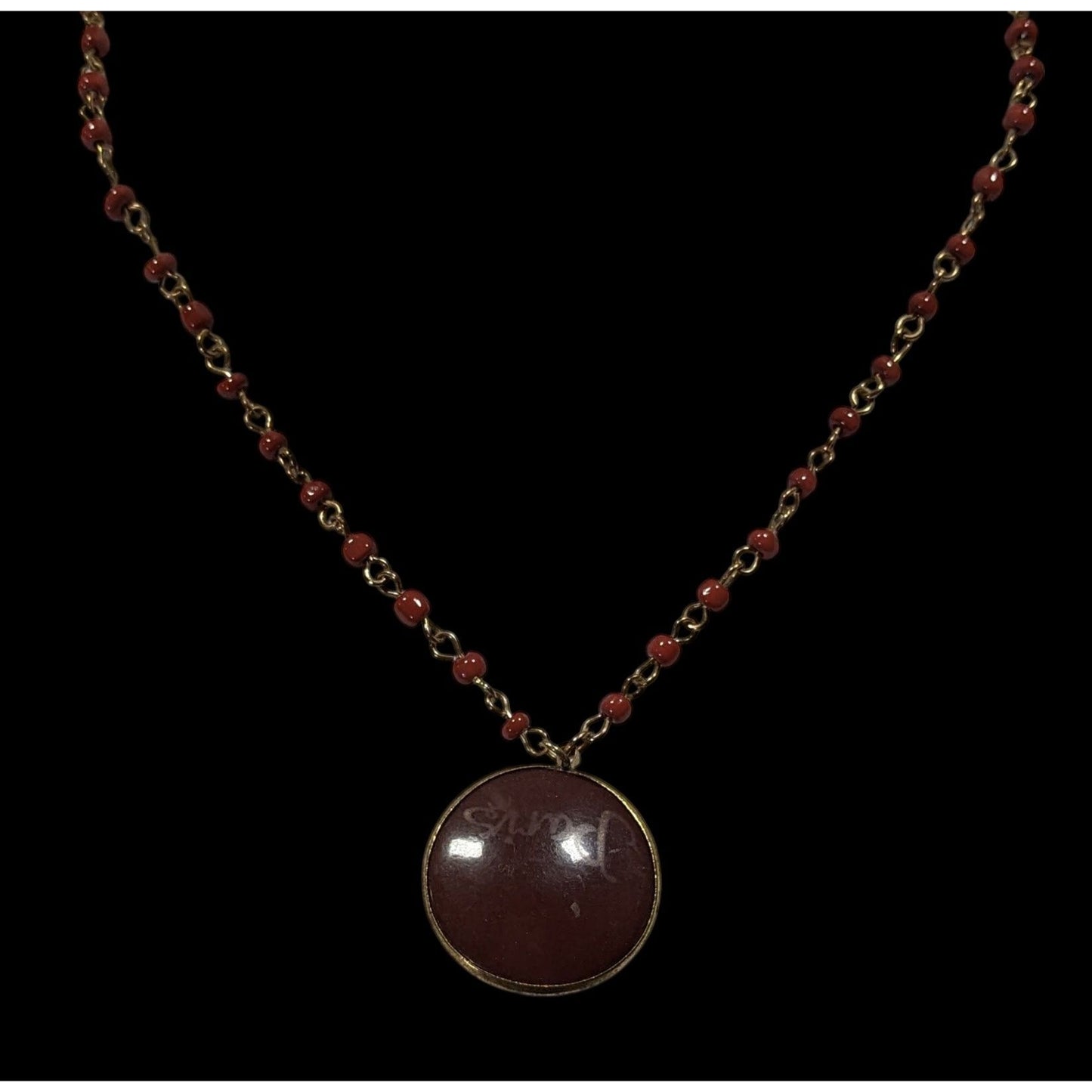 Vintage Paris Brown And Gold Tone Beaded Pendant Necklace