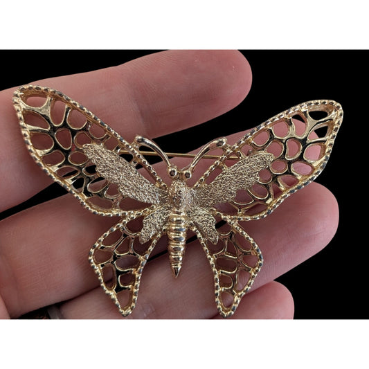Vintage Fairycore Butterfly Sarah Coventry Gold Tone Filigree Brooch
