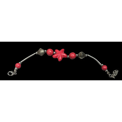 Mermaidcore Red And Silver Tone Dyed Howlite Beaded Bracelet