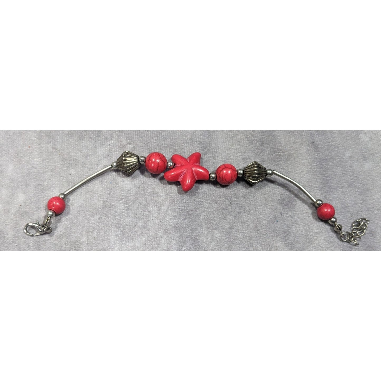 Mermaidcore Red And Silver Tone Dyed Howlite Beaded Bracelet
