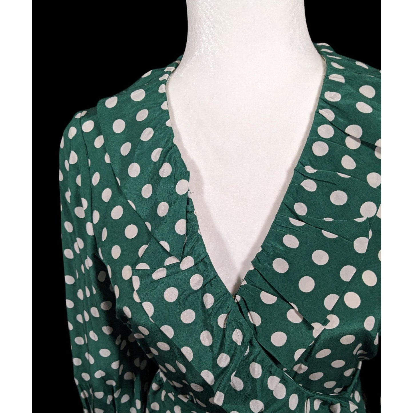 Kate Spade Daniella Silk Green And White Polka Dot Wrap Dress Size 6