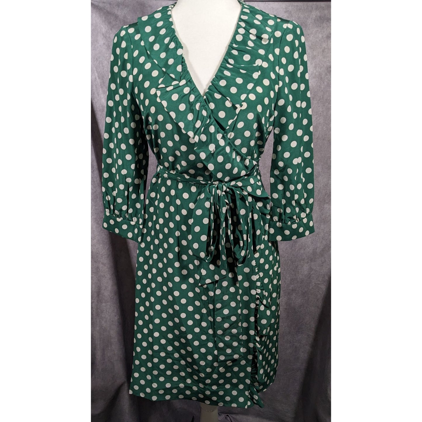 Kate Spade Daniella Silk Green And White Polka Dot Wrap Dress Size 6