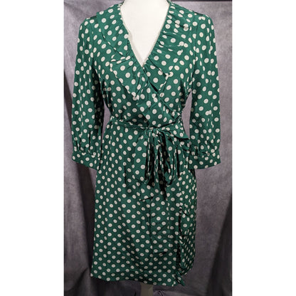 Kate Spade Daniella Silk Green And White Polka Dot Wrap Dress Size 6