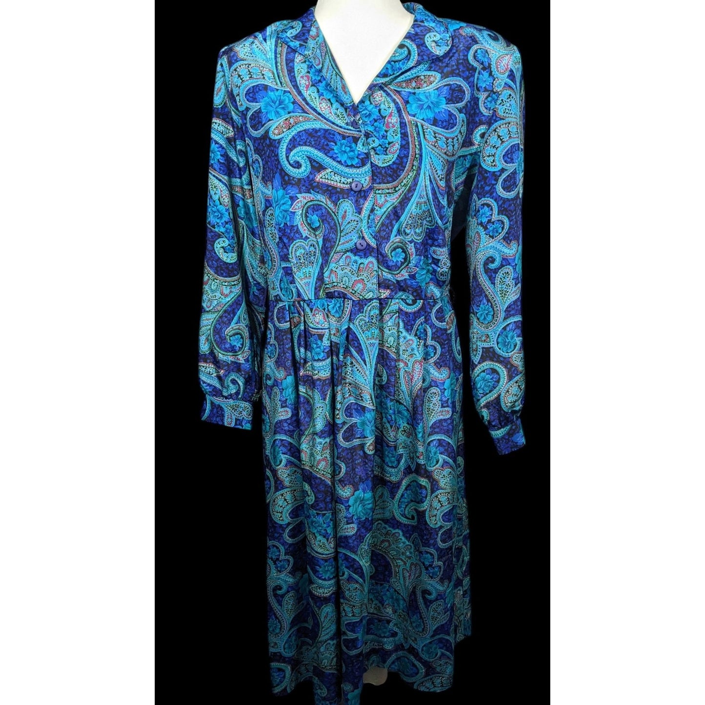 Vintage 80s Willi Of California Blue Paisley Dress