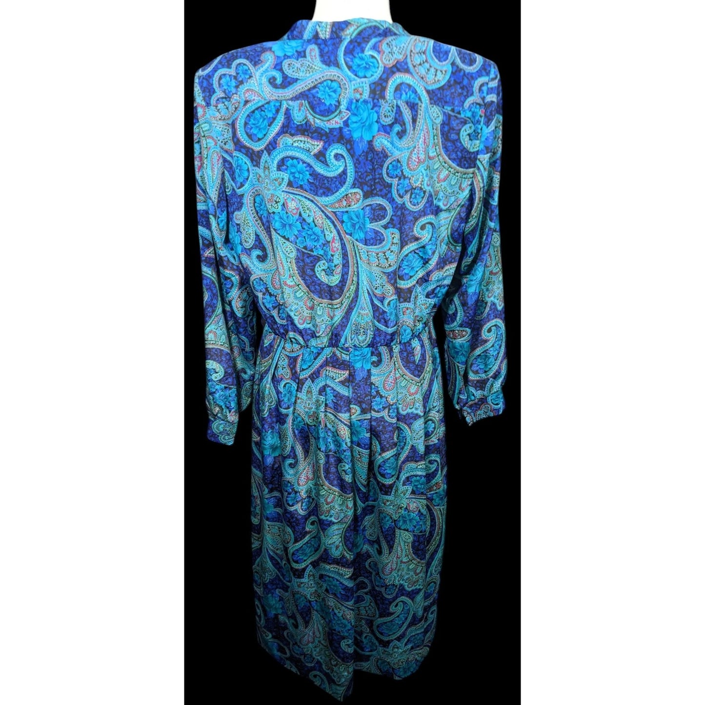 Vintage 80s Willi Of California Blue Paisley Dress