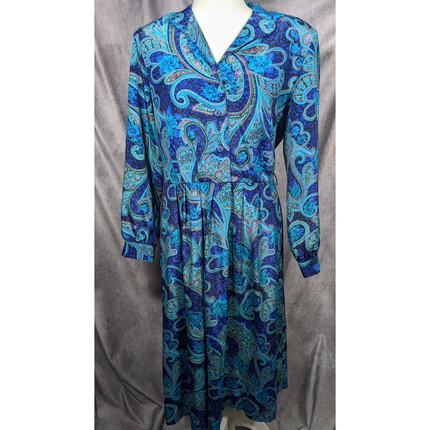 Vintage 80s Willi Of California Blue Paisley Dress