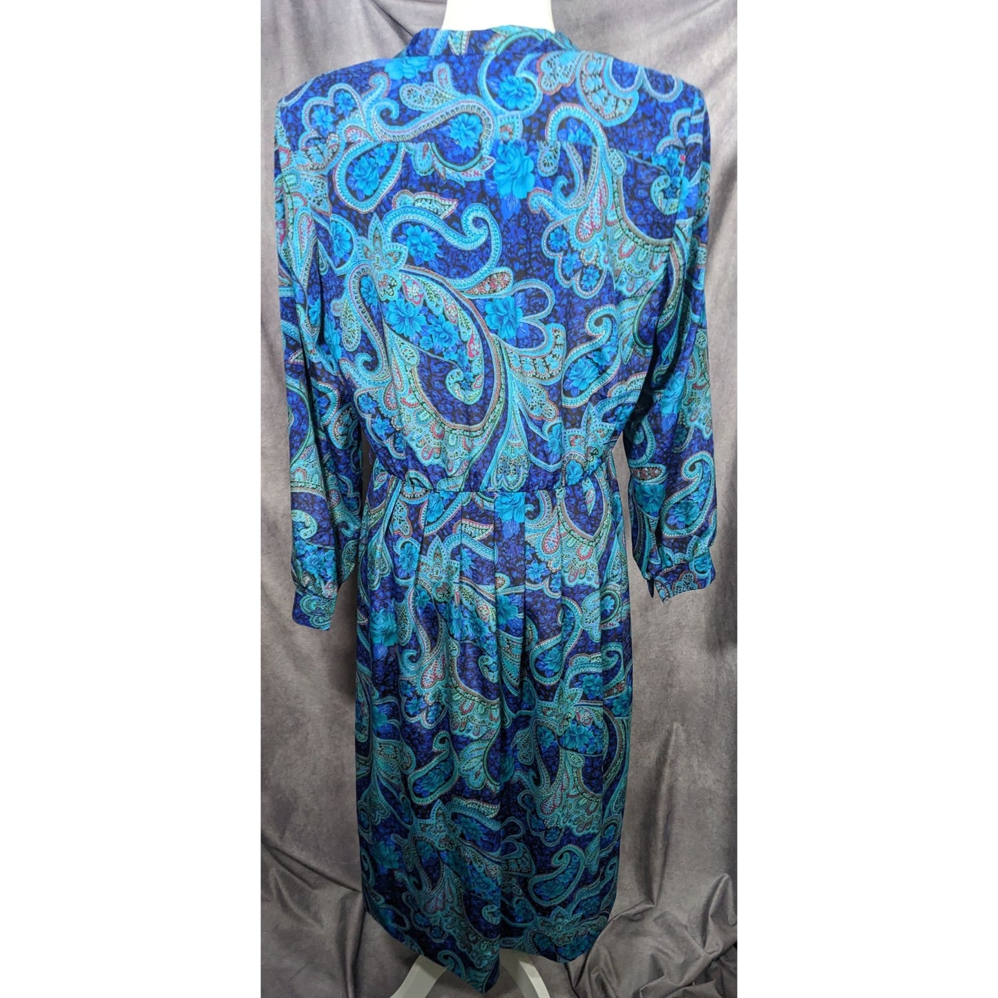 Vintage 80s Willi Of California Blue Paisley Dress