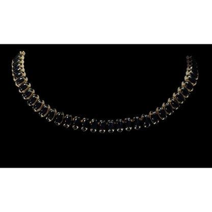 Vintage 60s Gothic Black Marquis Gemmed Necklace In Silver Tone Bezels