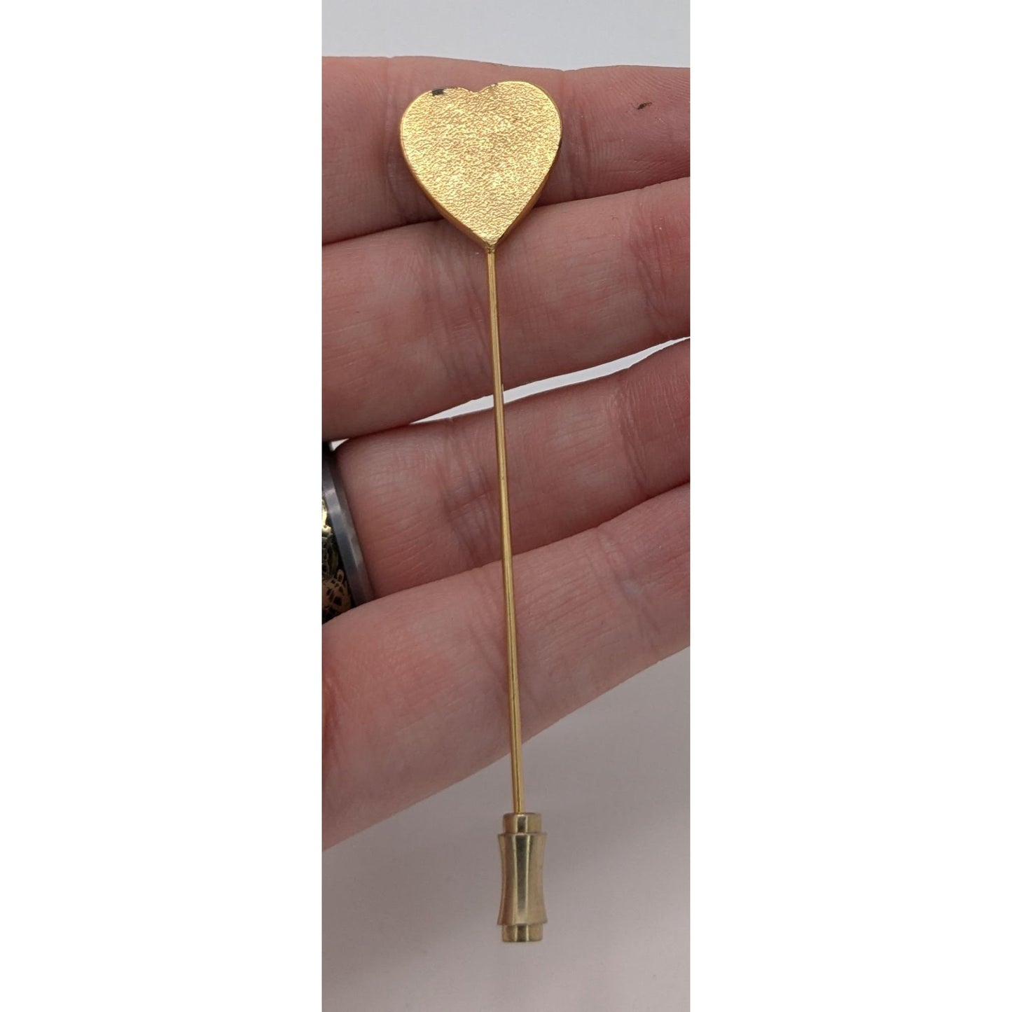Vintage Heart Rose Stick Pin Gold Tone Floral Lapel Hat Scarf Pin