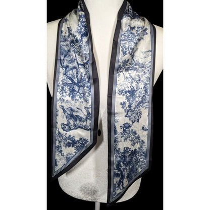 Animal Themed Blue And White Reversible Lightweight Scarf