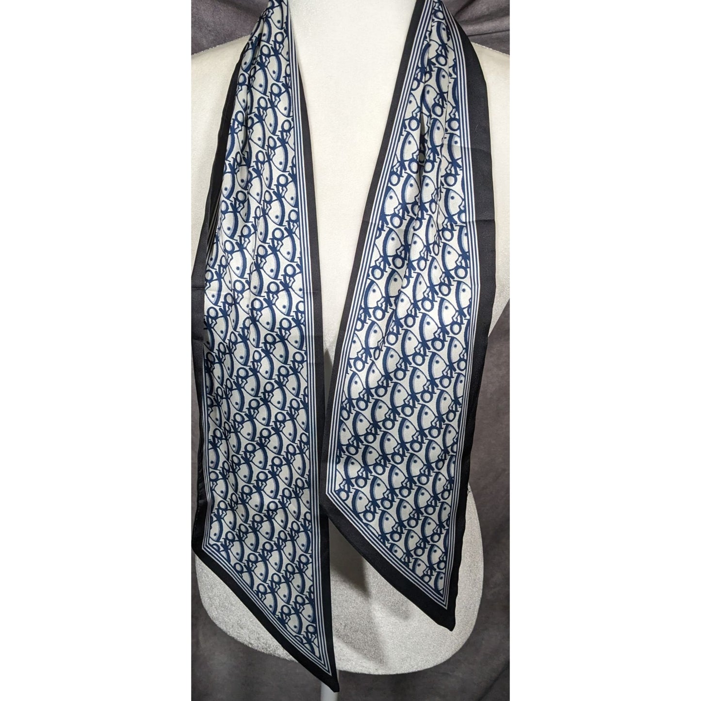 Animal Themed Blue And White Reversible Lightweight Scarf