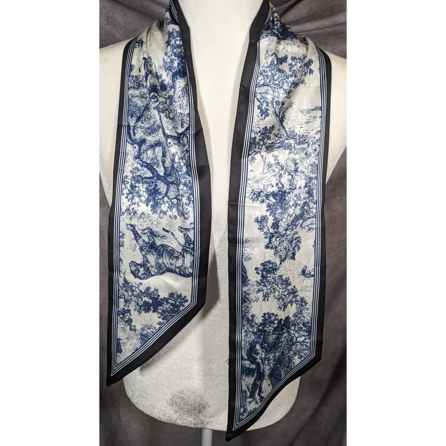 Animal Themed Blue And White Reversible Lightweight Scarf