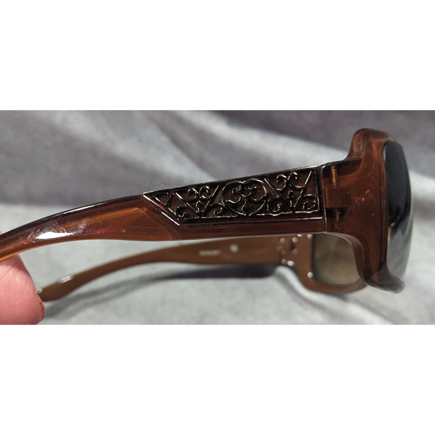 Vintage Revlon Brown Sunglasses With Art Nouveau Accents