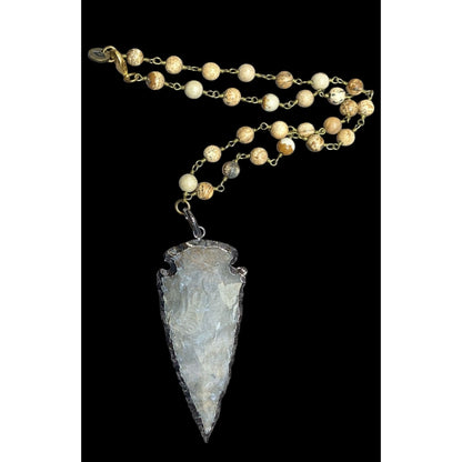 R&R Stone Arrowhead Pendant Necklace With Stone Beaded Chain