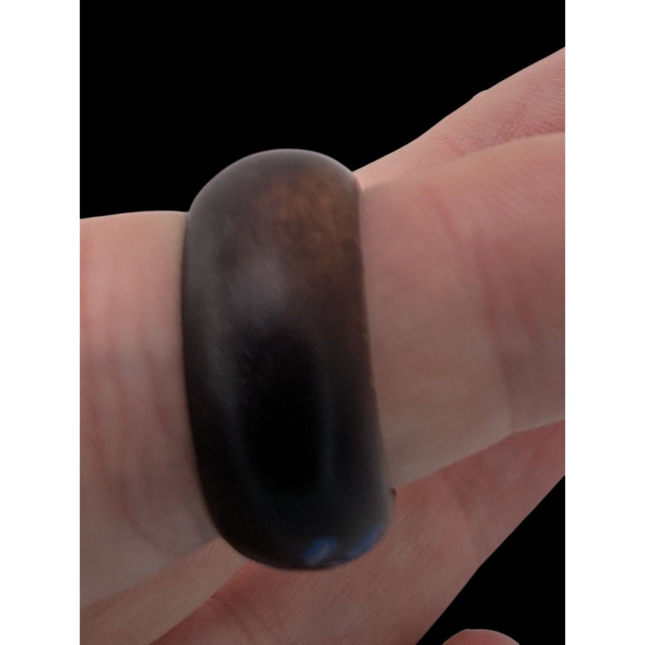 Boho Floral Painted Wood Ring Blue Flower Black Chunky Statement Jewelry
