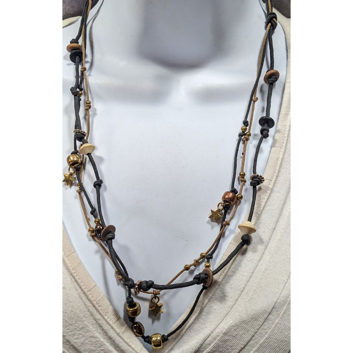 Whimsical Fairycore Layered Cord Necklace With Star Charms