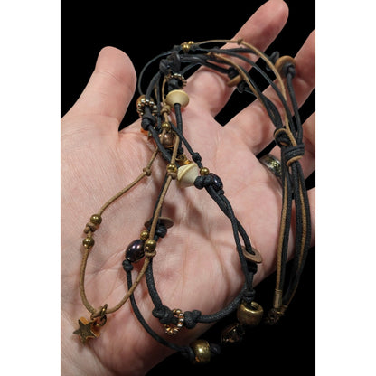 Whimsical Fairycore Layered Cord Necklace With Star Charms