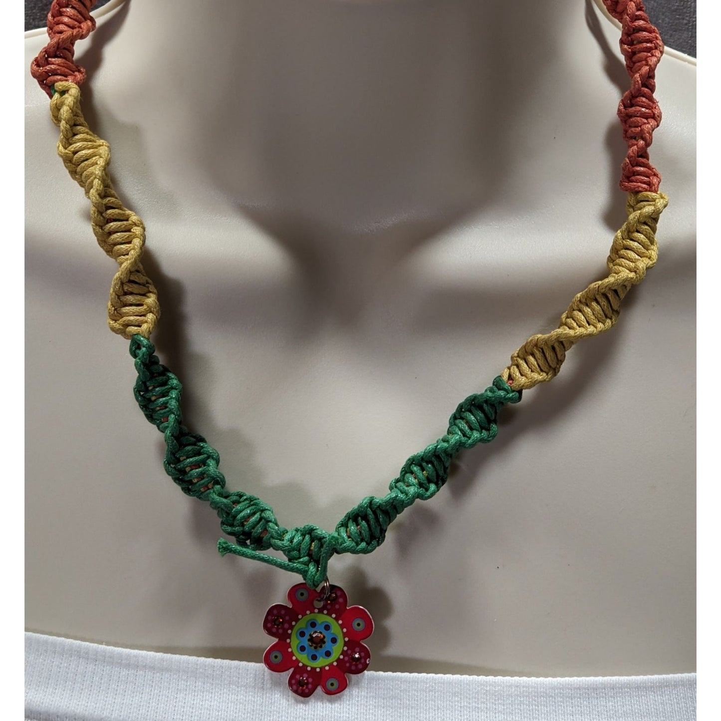 Handmade BFF Multicolor Macrame Necklace With Flower Charm