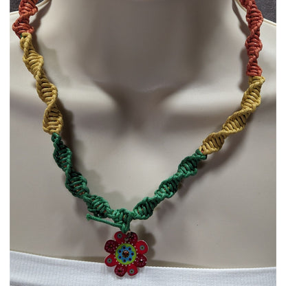 Handmade BFF Multicolor Macrame Necklace With Flower Charm