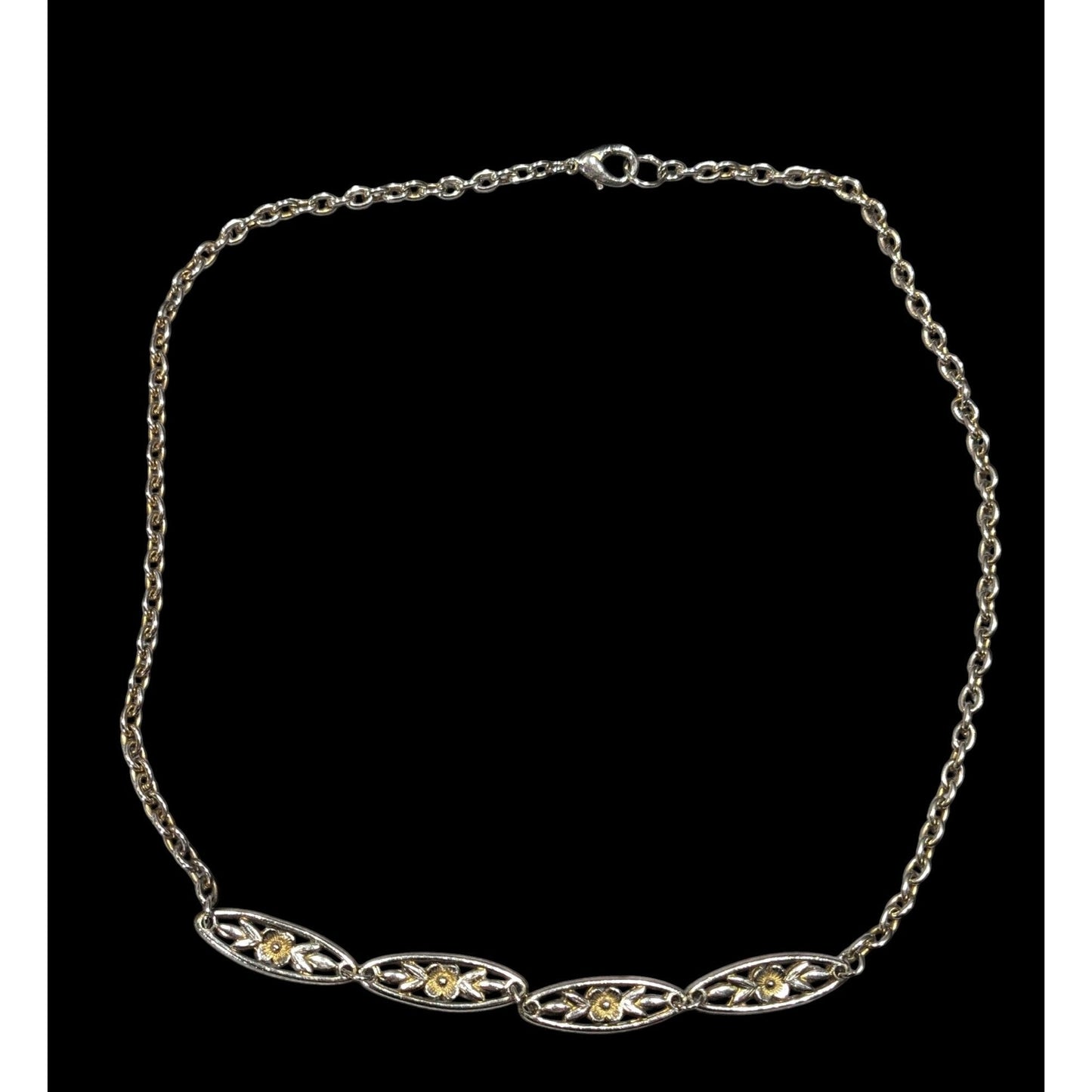 Vintage Floral Silver And Gold Tone Necklace