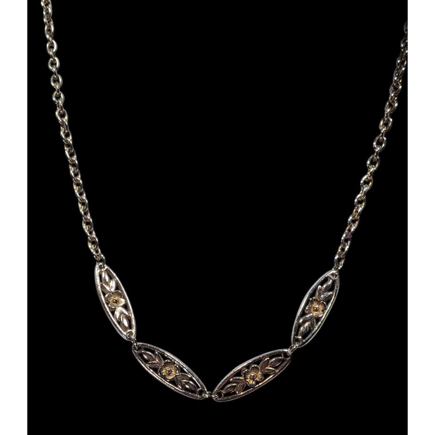 Vintage Floral Silver And Gold Tone Necklace