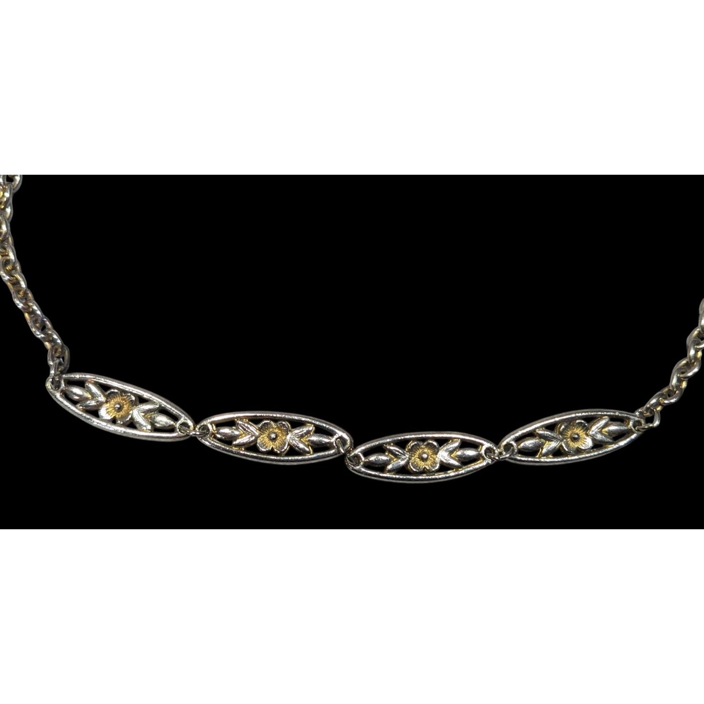 Vintage Floral Silver And Gold Tone Necklace