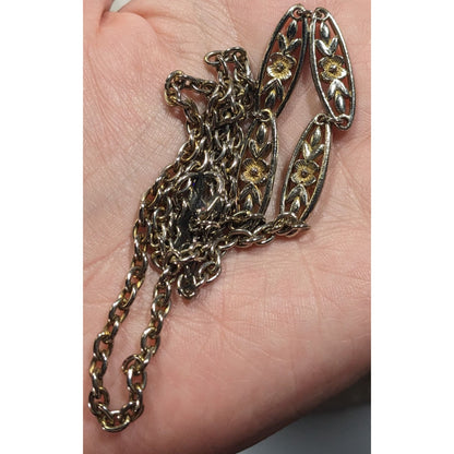 Vintage Floral Silver And Gold Tone Necklace