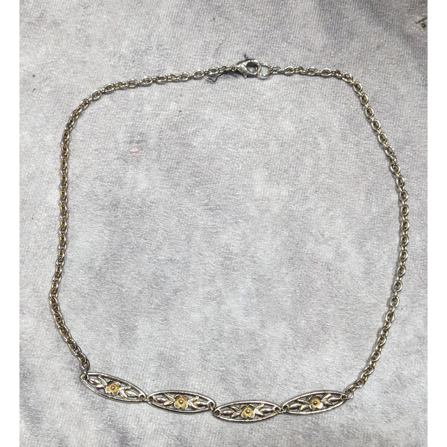 Vintage Floral Silver And Gold Tone Necklace