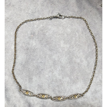 Vintage Floral Silver And Gold Tone Necklace