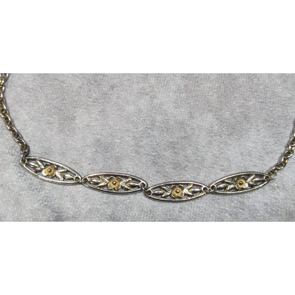 Vintage Floral Silver And Gold Tone Necklace